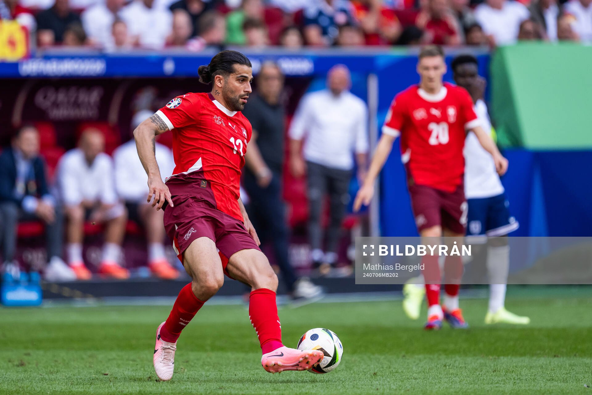 Ricardo Rodriguez of Switzerland during the UEFA Euro 2024 Football Championship quarterfinal between England and Switzerland on July 6, 2024 in Düsseldorf.