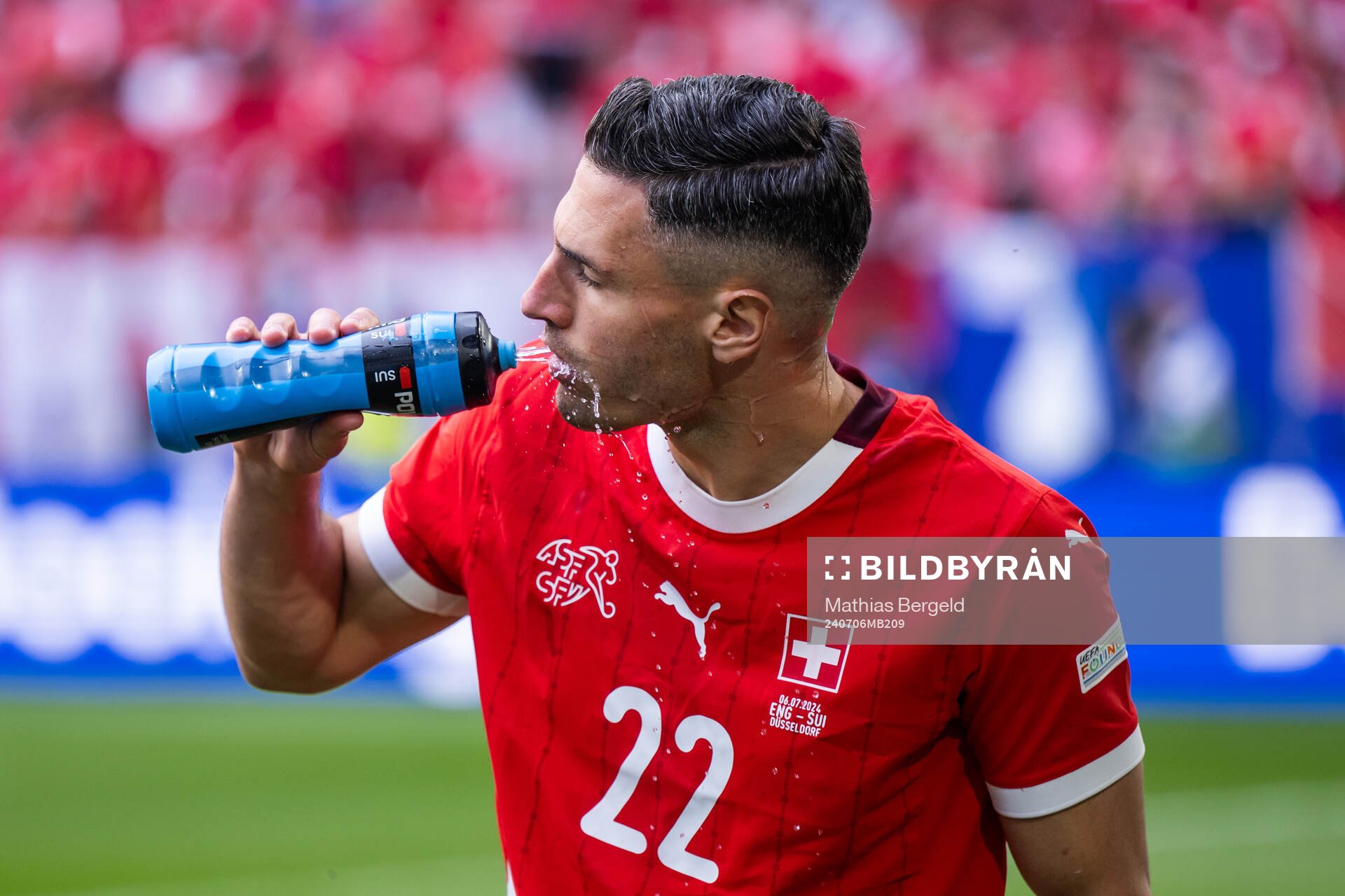 Fabian Schär of Switzerland drinks water