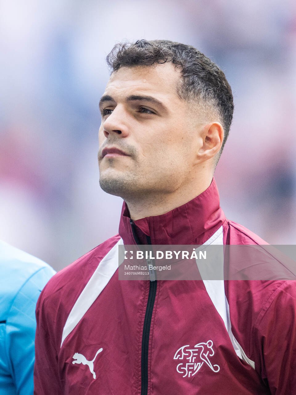Granit Xhaka of Switzerland during line-up ahead of the UEFA Euro 2024 Football Championship quarterfinal between England and Switzerland on July 6, 2024 in Düsseldorf.
