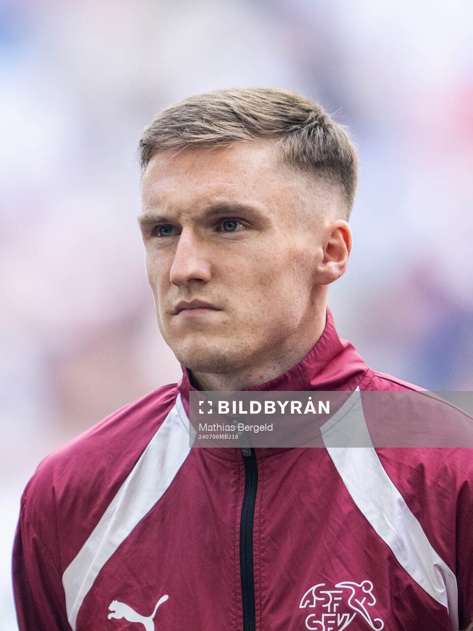 Michel Aebischer of Switzerland during line-up ahead of the UEFA Euro 2024 Football Championship quarterfinal between England and Switzerland on July 6, 2024 in Düsseldorf.