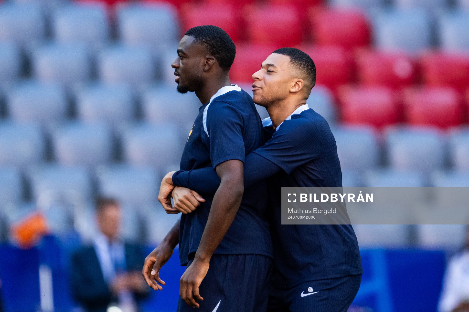 Youssouf Fofana and Kylian Mbappé at a training session
