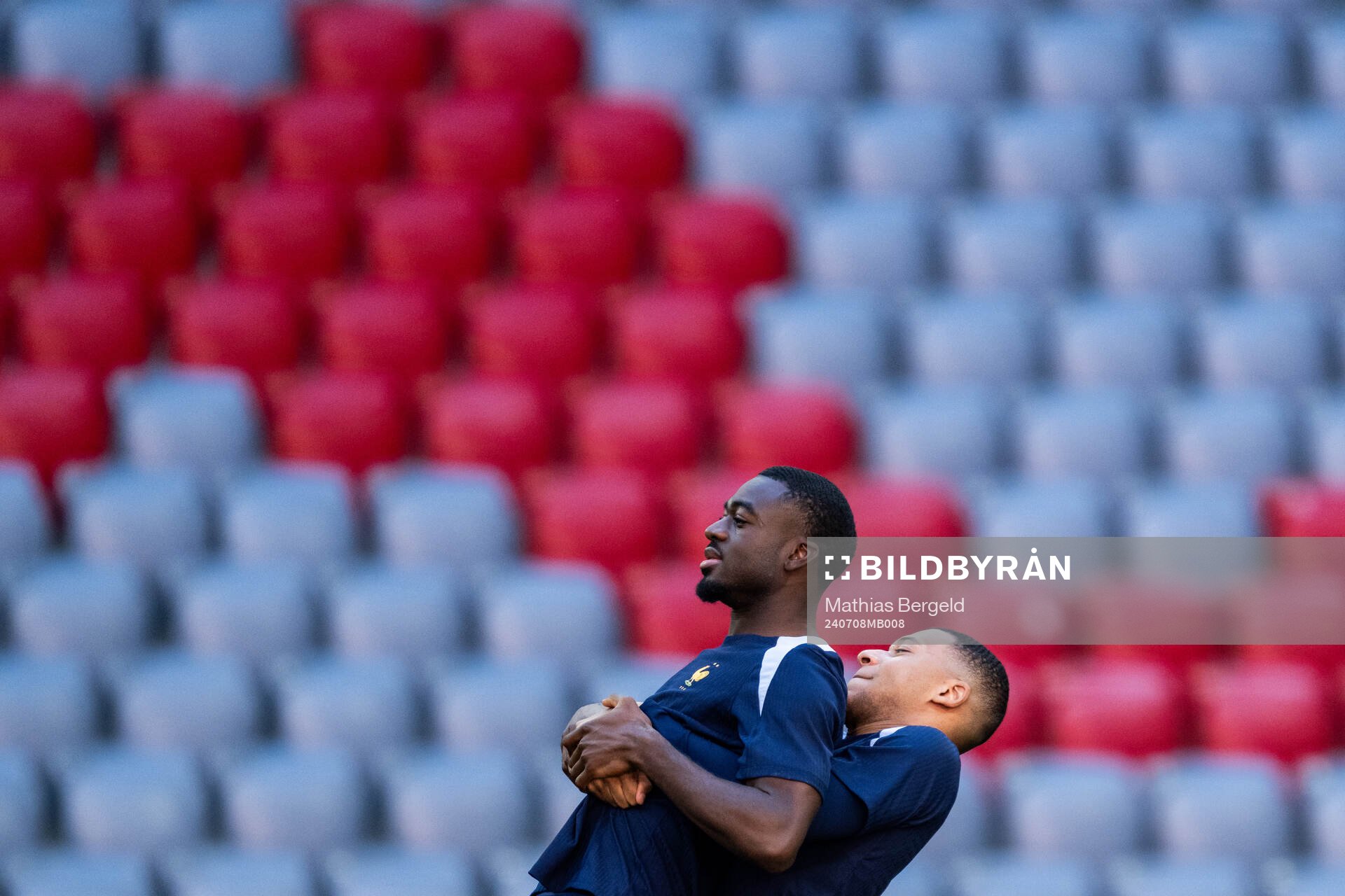 Youssouf Fofana and Kylian Mbappé at a training session