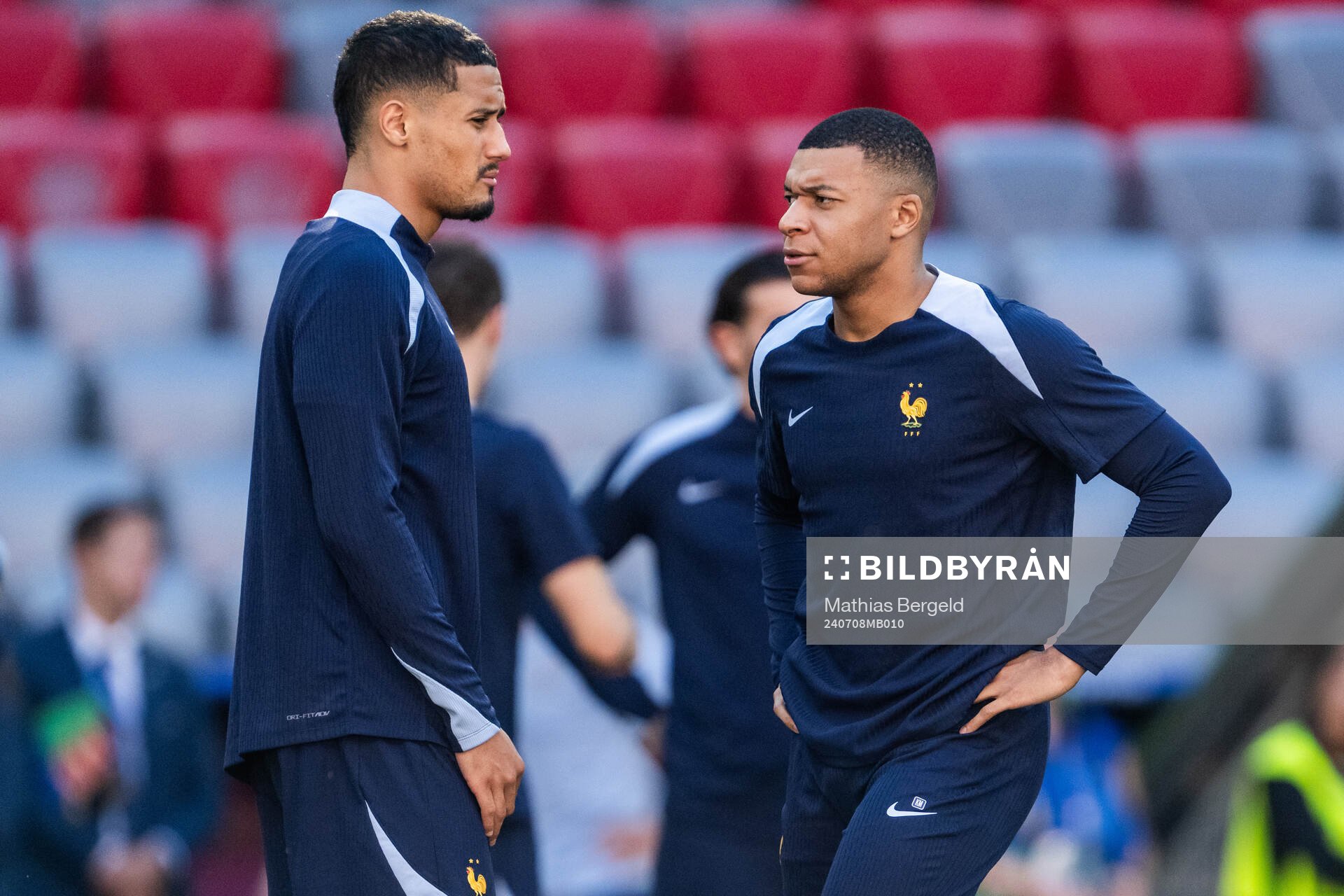 William Saliba and Kylian Mbappé at a training session
