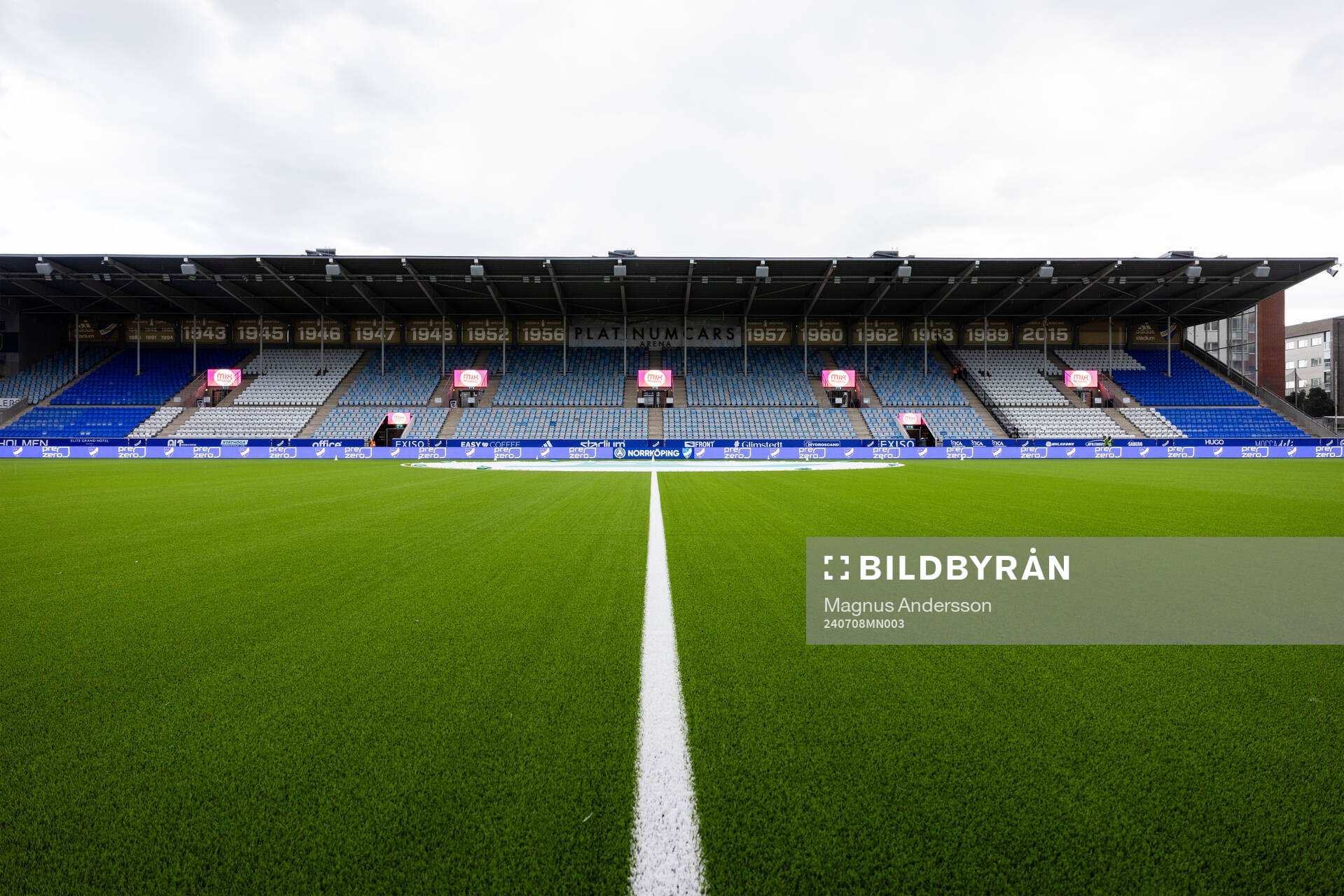 Interiör vy av Platinum Cars Arena inför fotbollsmatchen i Allsvenskan mellan IFK Norrköping och Djurgården den 8 juli 2024 i Norrköping.