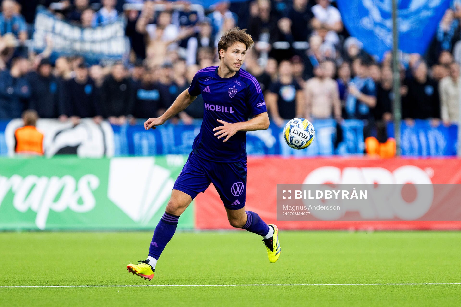 Djurgårdens Miro Tenho under fotbollsmatchen i Allsvenskan mellan IFK Norrköping och Djurgården den 8 juli 2024 i Norrköping. 