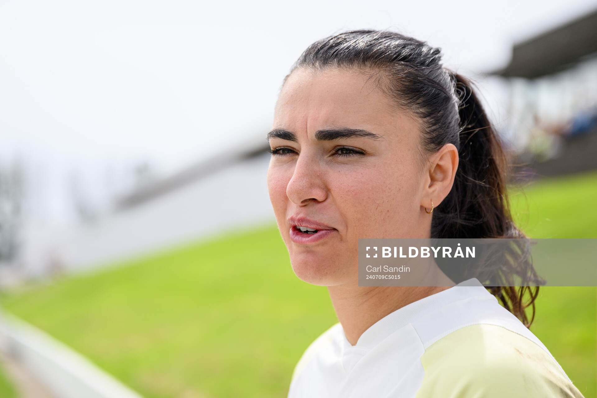 Goalkeeper Zecira Musovic is being interviewed
