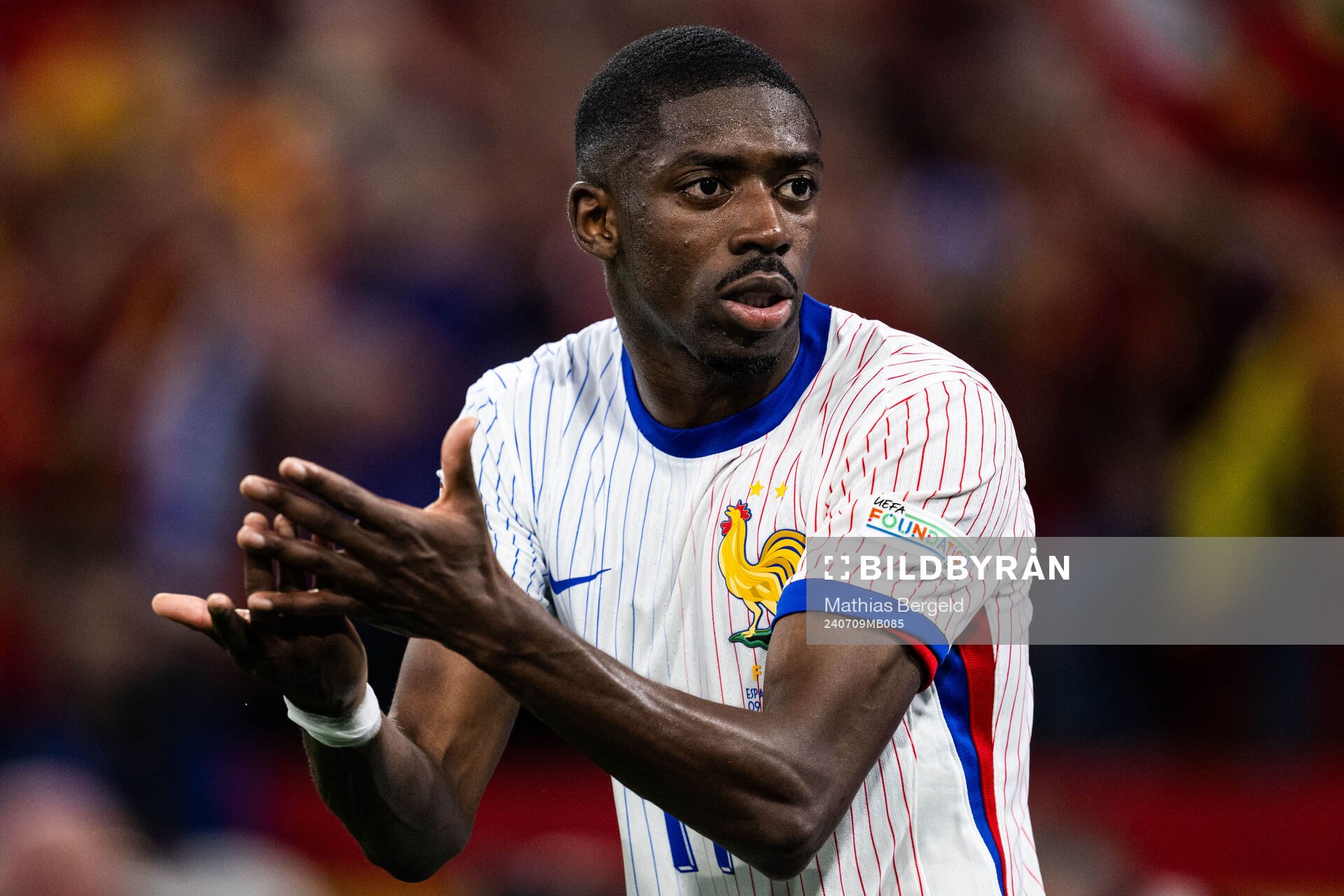 Ousmane Dembele of France reacts