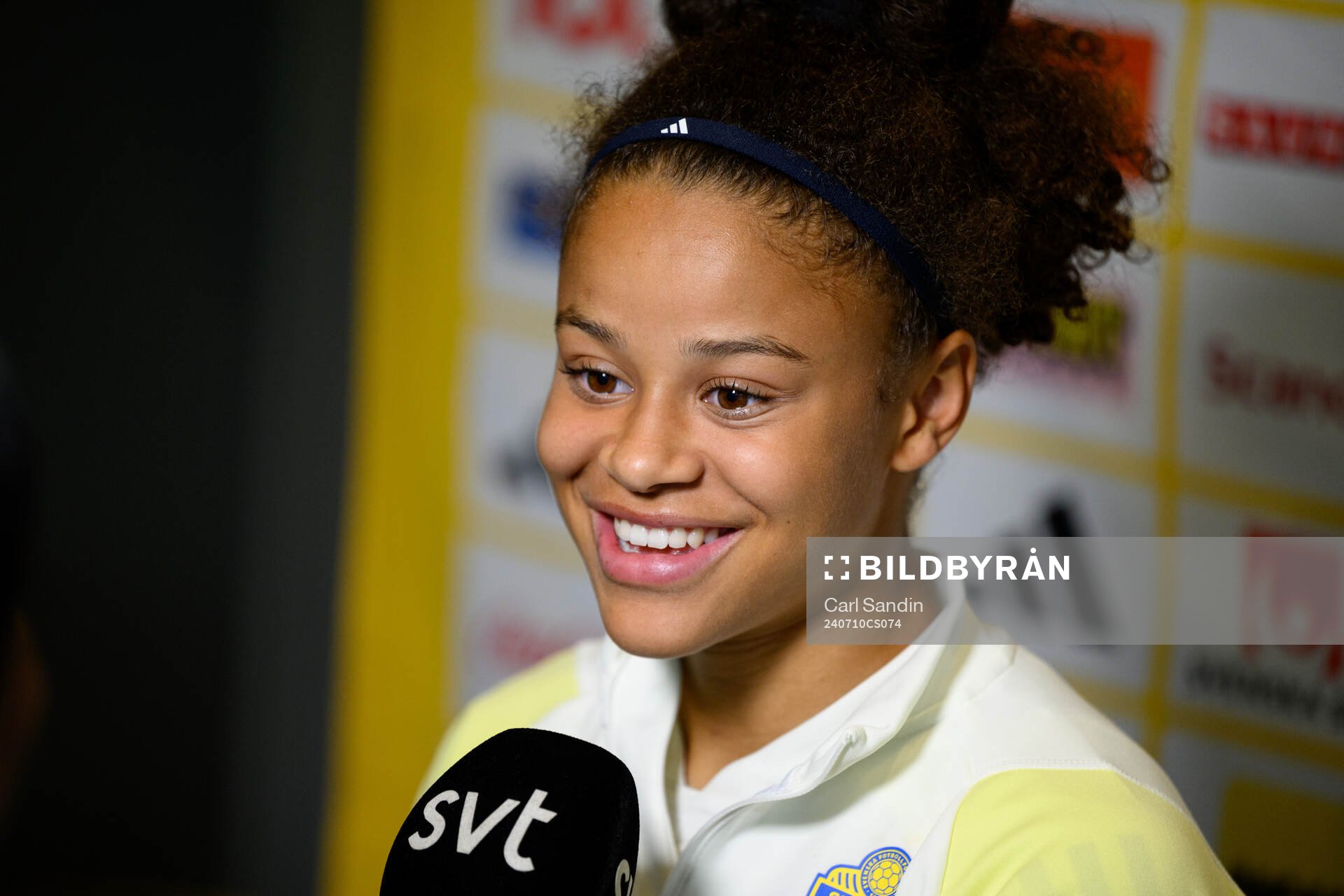 Felicia Schröder is being interviewed after a training session with the Swedish women's national football team on July 10, 2024 in Göteborg. 