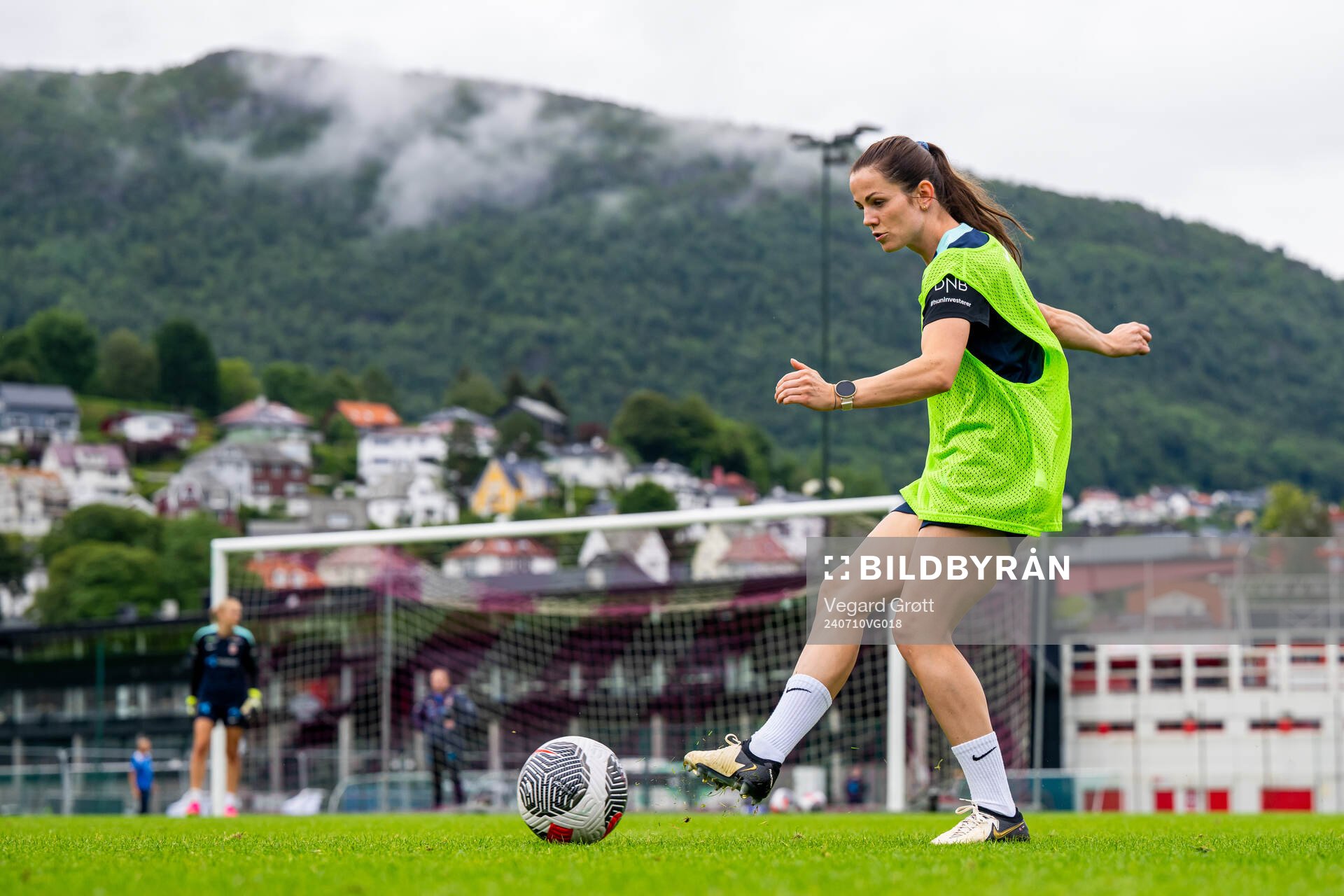 Tuva Hansen of the Norwegian women's national football team during a training session on July 10, 2024 in Bergen. 