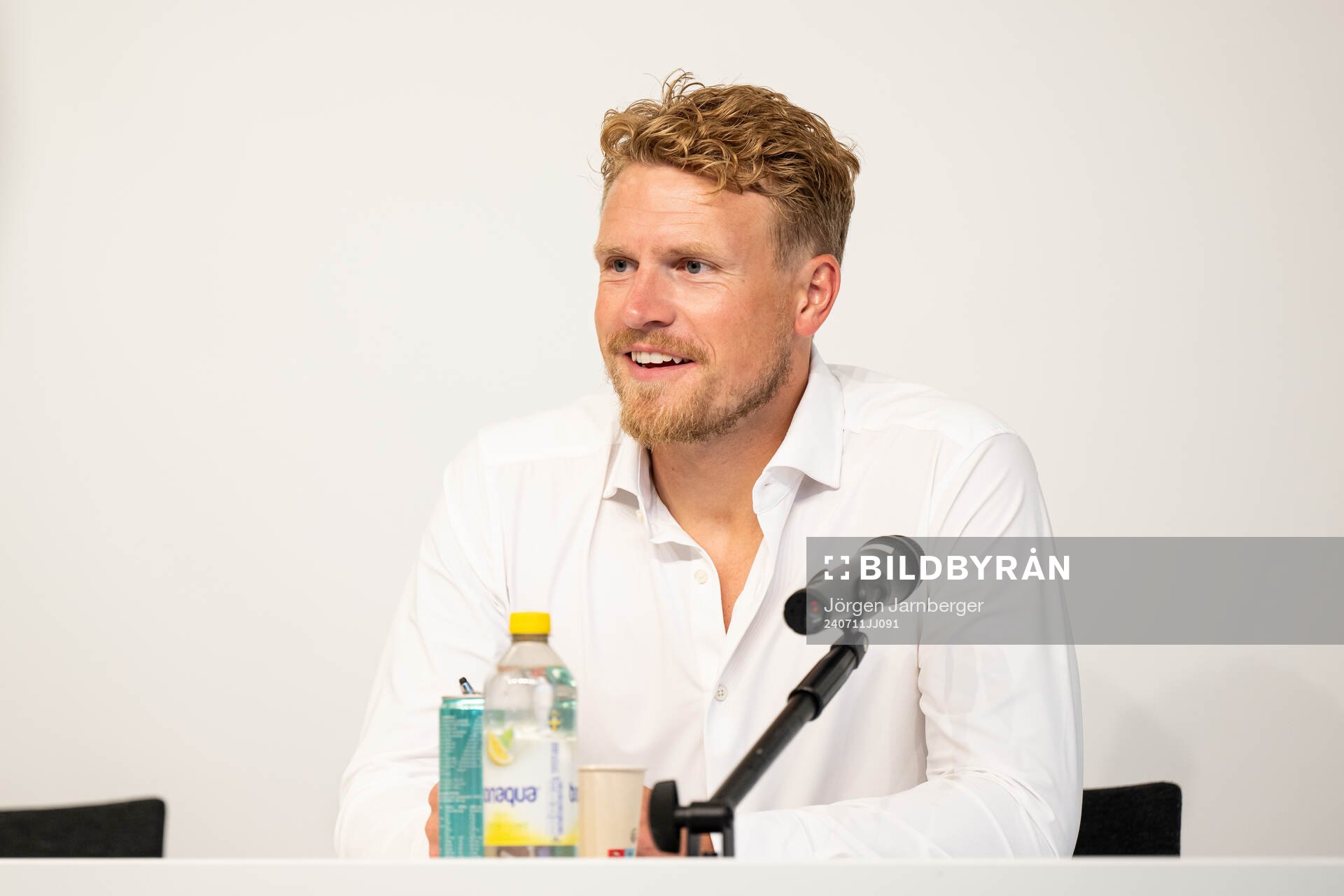 Manager Oscar Hiljemark of Elfsborg during the press conference after the UEFA Europa League qualification match between Elfsborg and Pafos on July 11, 2024 in Borås.