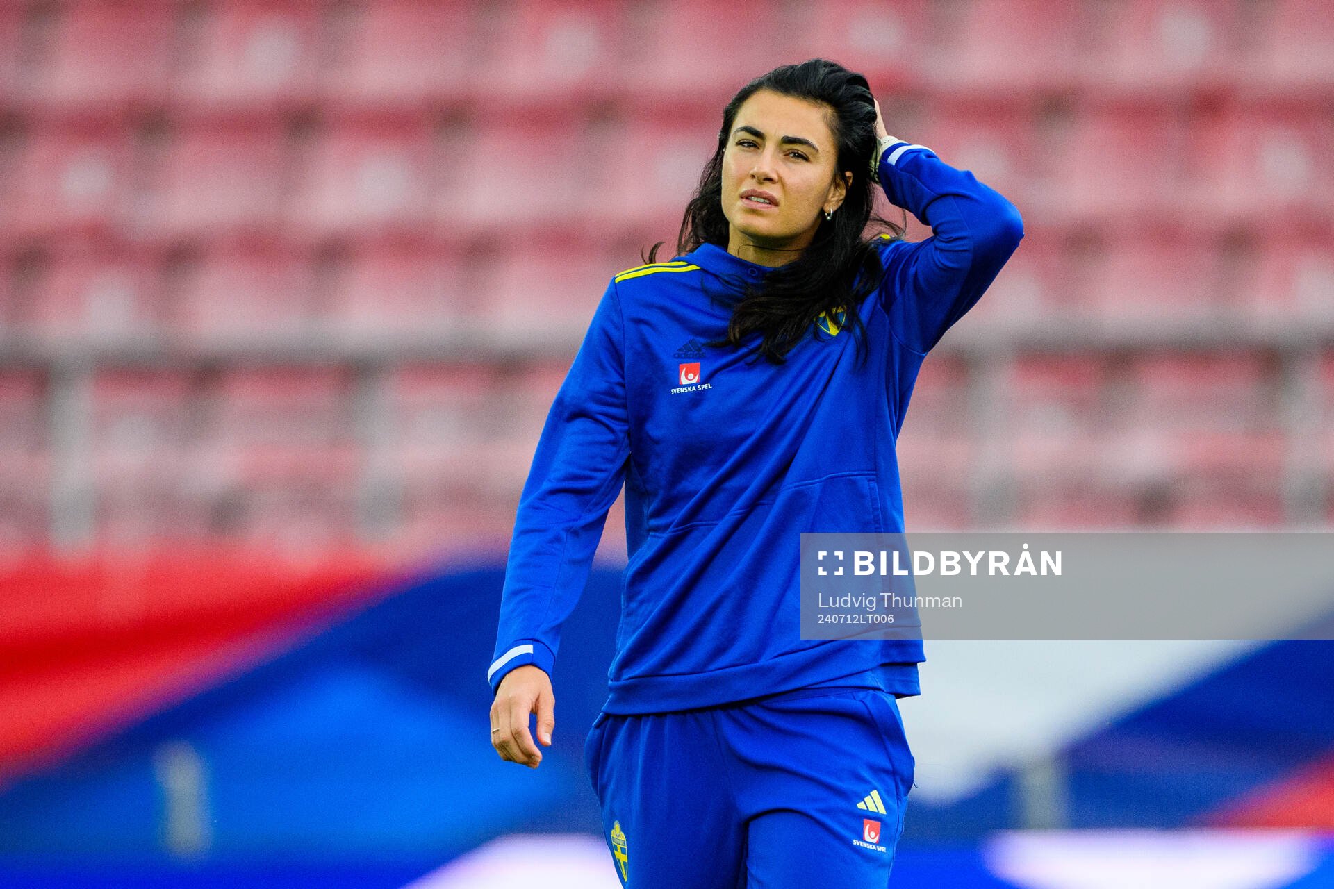 Goalkeeper Zecira Musovic of Sweden walks the pitch