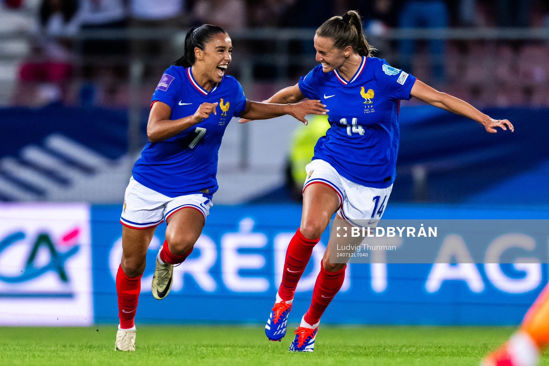 Sakina Karchaoui and Sandie Toletti of France celebrate