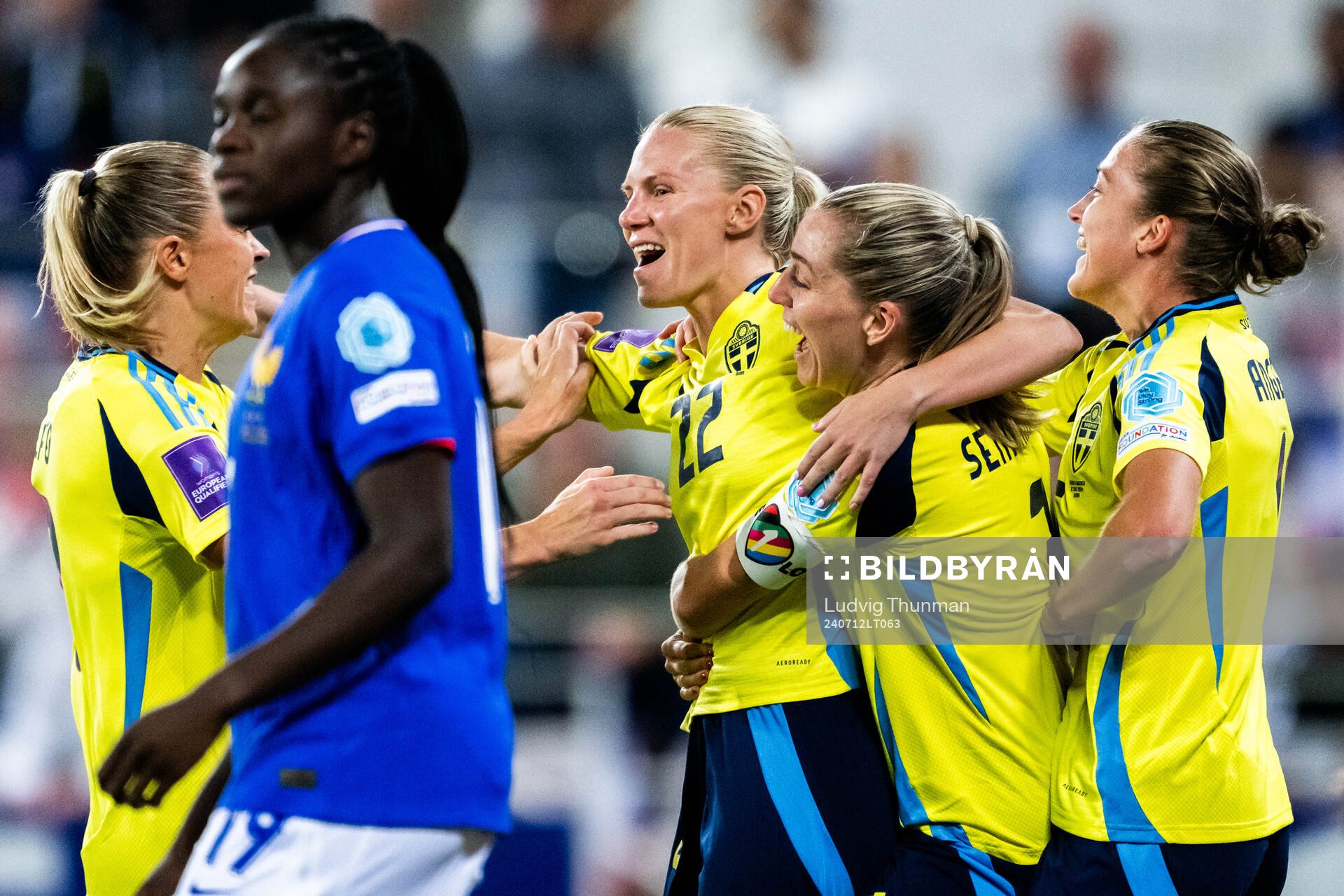 Josefine Rybrink of Sweden celebrates with teammates