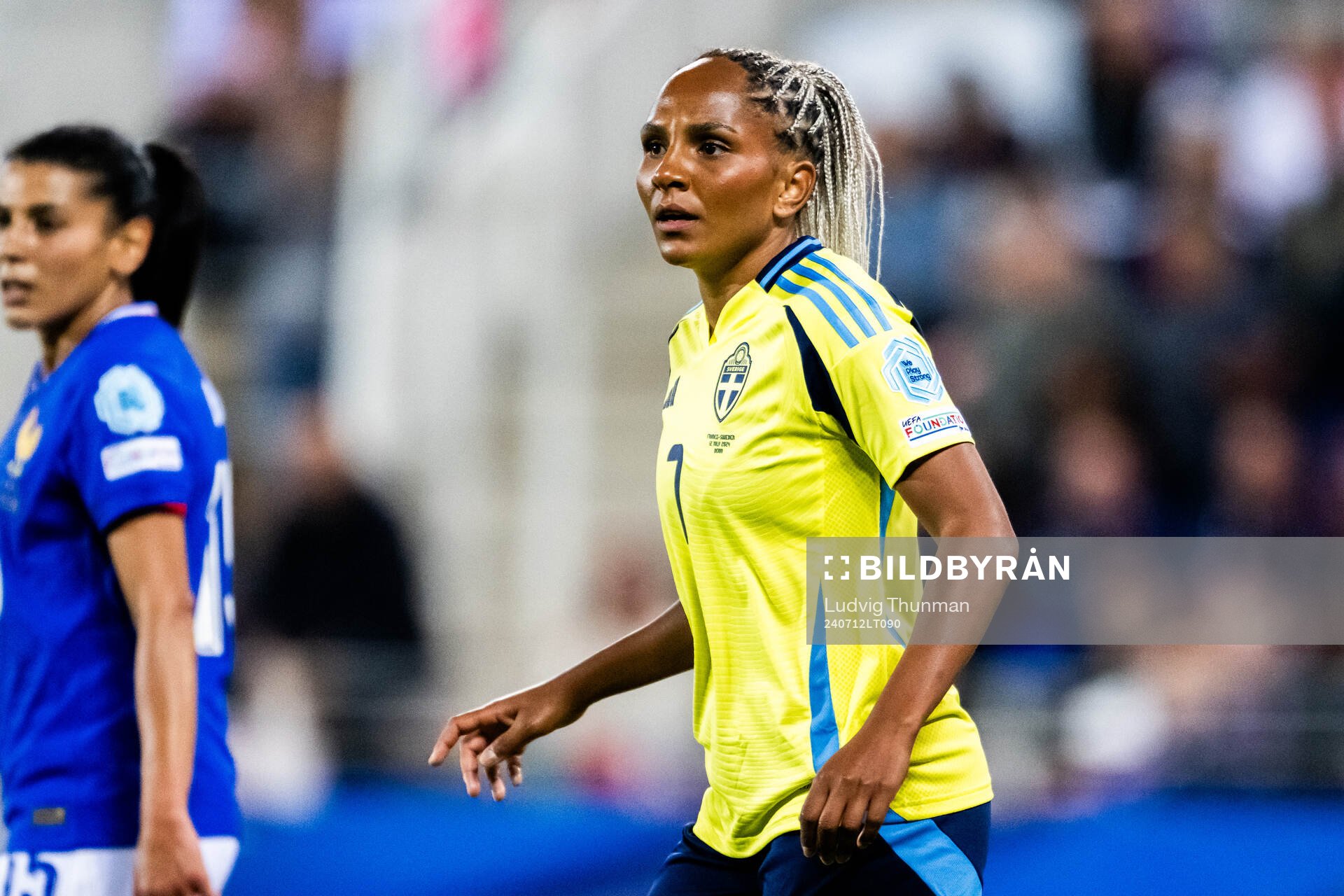 Madelen Janogy of Sweden during the UEFA Women's Euro qualifying football match between France and Sweden on July 12, 2024 in Dijon.