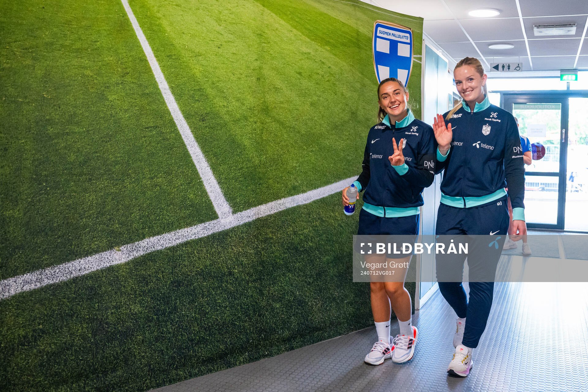 Vilde Bøe Risa and goalkeeper Guro Pettersen of Norway