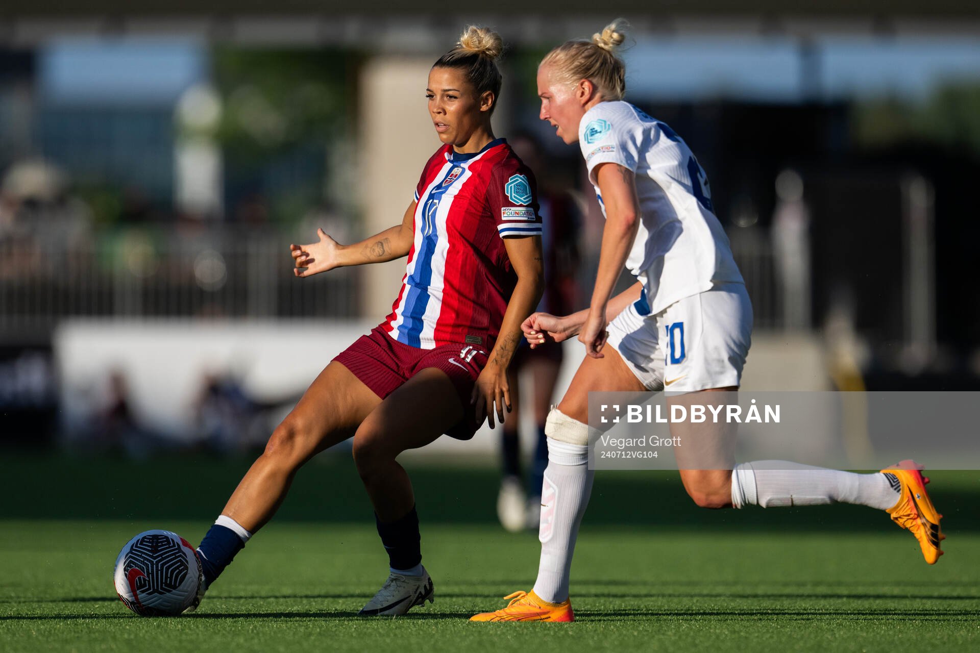 Celin Bizet Ildhusøy of Norway during the UEFA Women's Euro Qualifier football match between Finland and Norway on July 12, 2024 in Åbo.