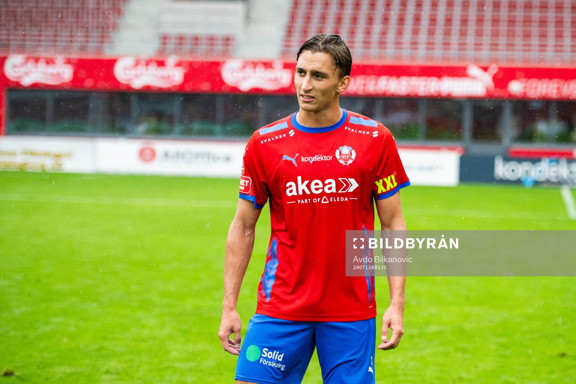 Helsingborgs Wilhelm Nilsson under fotbollsmatchen i träningsmatchen mellan Helsingborg och Köge den 13 juli 2024 i Helsingborg. 