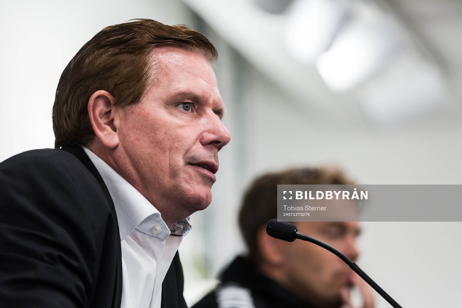 Sirius tränare Christer Mattiasson under presskonferensen efter fotbollsmatchen i Allsvenskan mellan Sirius och GAIS den 13 juli 2024 i Uppsala.