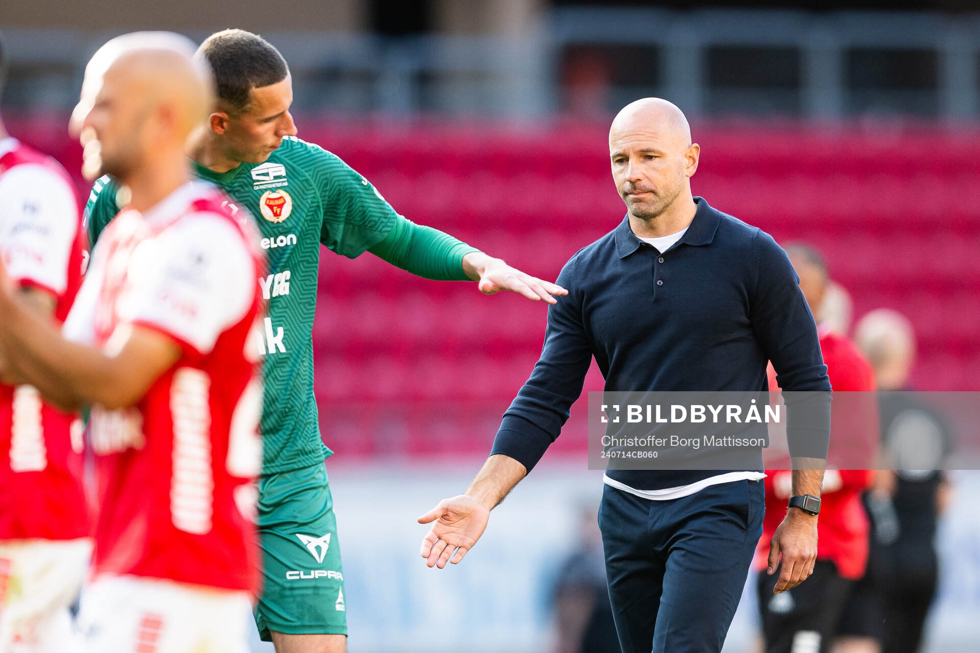 Kalmars målvakt Samuel Brolin och tränare Stefan Larsson