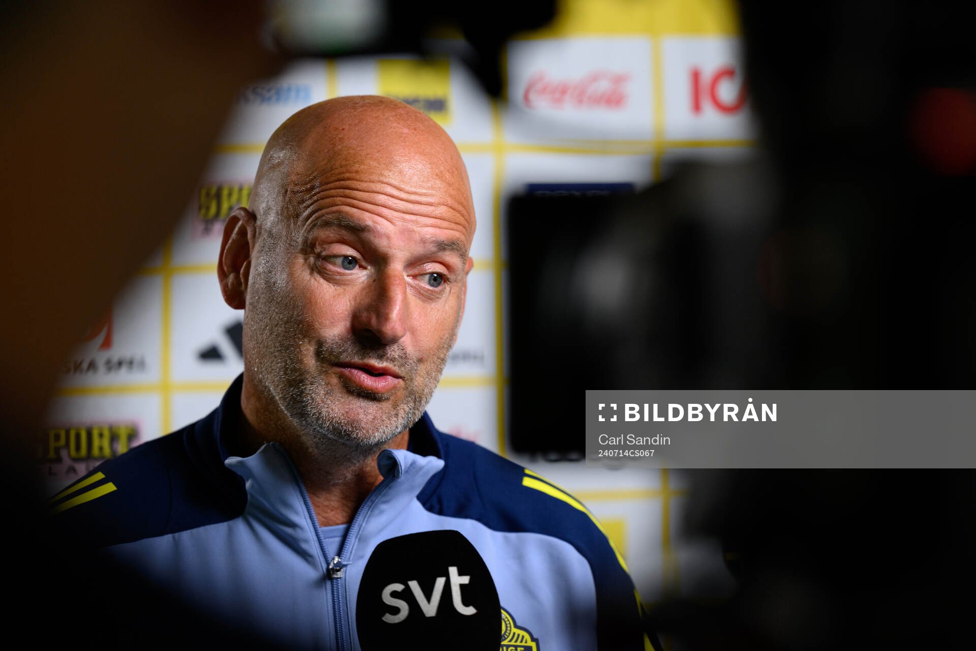 Assistant coach Magnus Wikman is being interviewed after a training session with the Swedish Women’s national football team on July 14, 2024 in Gothenburg.