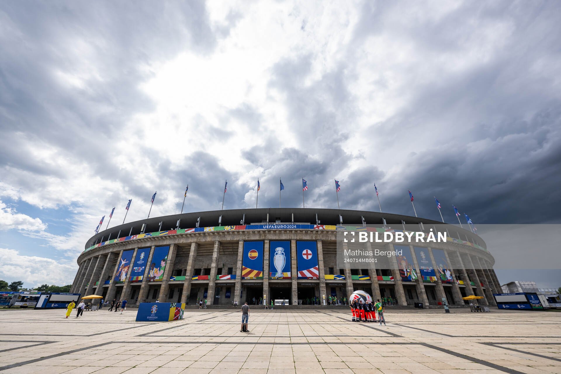 General exterior view of Olympiastadion ahead of the UEFA Euro 2024 Football Championship final between Spain and England on July 14, 2024 in Berlin.