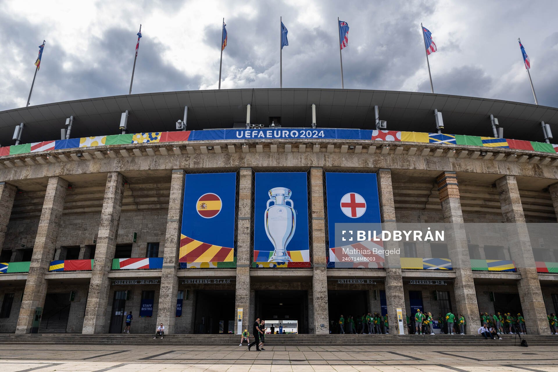 General exterior view of Olympiastadion ahead of the UEFA Euro 2024 Football Championship final between Spain and England on July 14, 2024 in Berlin.
