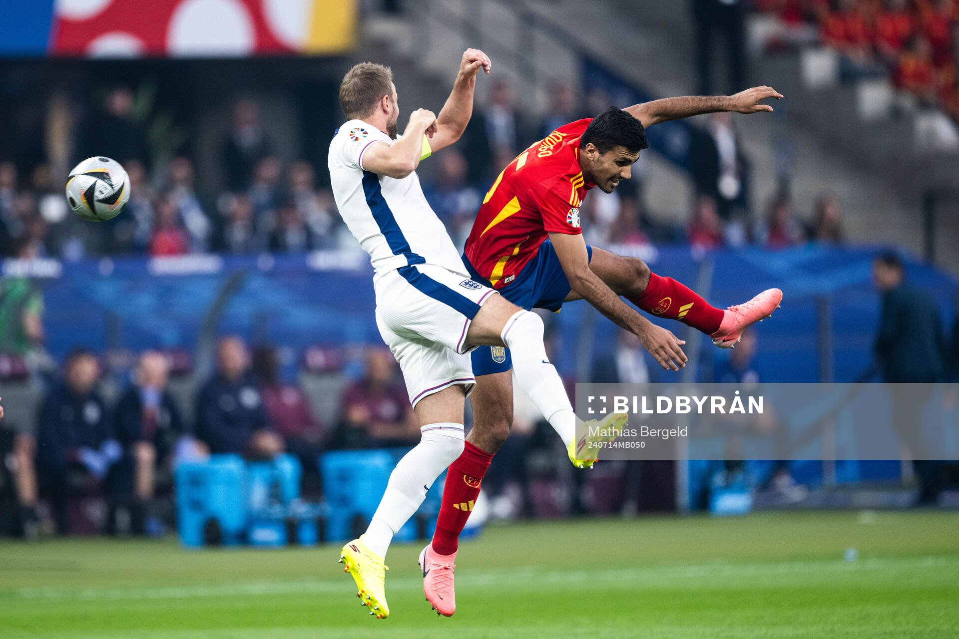 Harry Kane of England and Rodrigo Hernandez of Spain during the UEFA Euro 2024 Football Championship final between Spain and England on July 14, 2024 in Berlin.