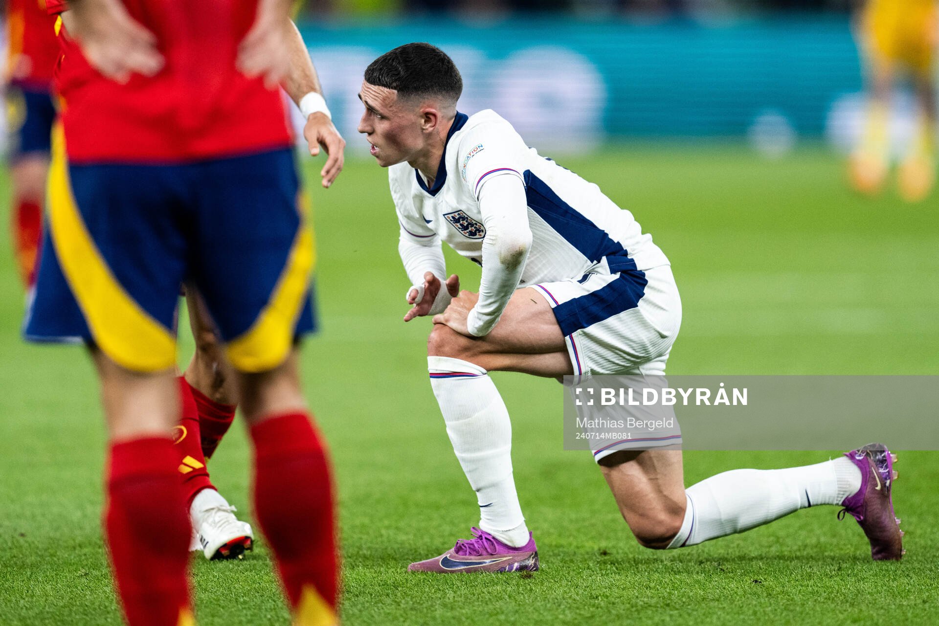 Phil Foden of England in pain