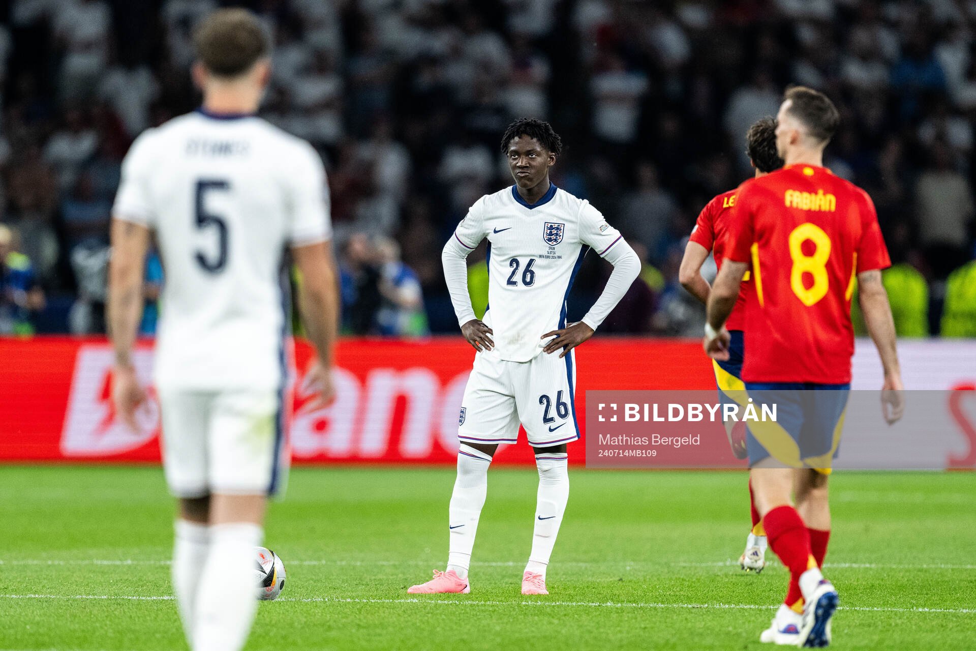 Kobbie Mainoo of England looks dejected