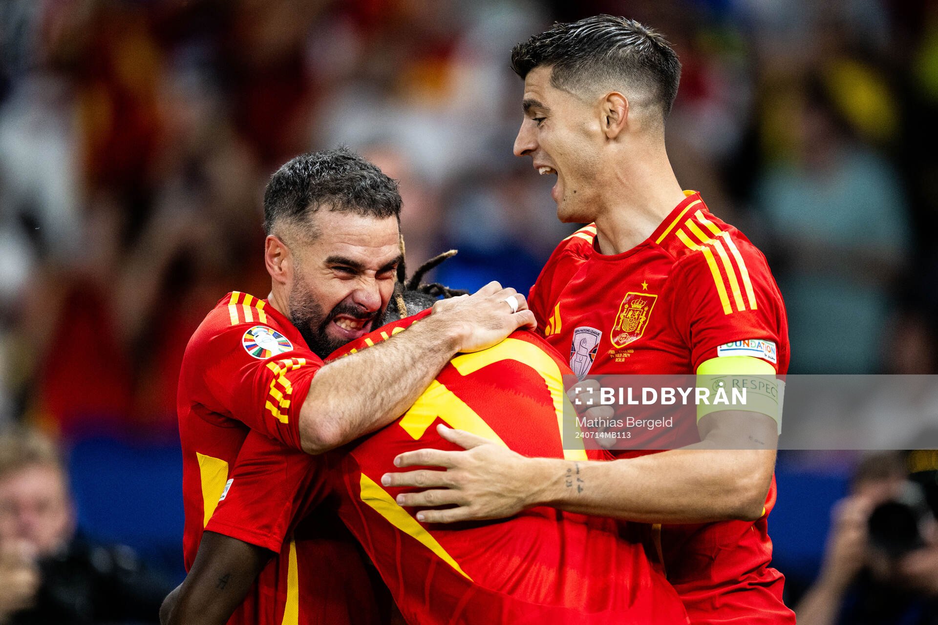 Nicholas Williams of Spain celebrates with Daniel Carvajal