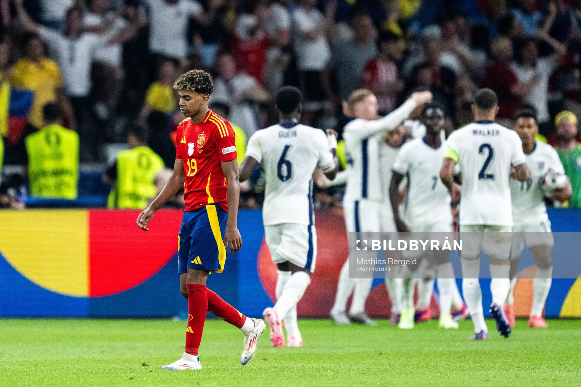 Lamine Yamal of Spain looks dejected