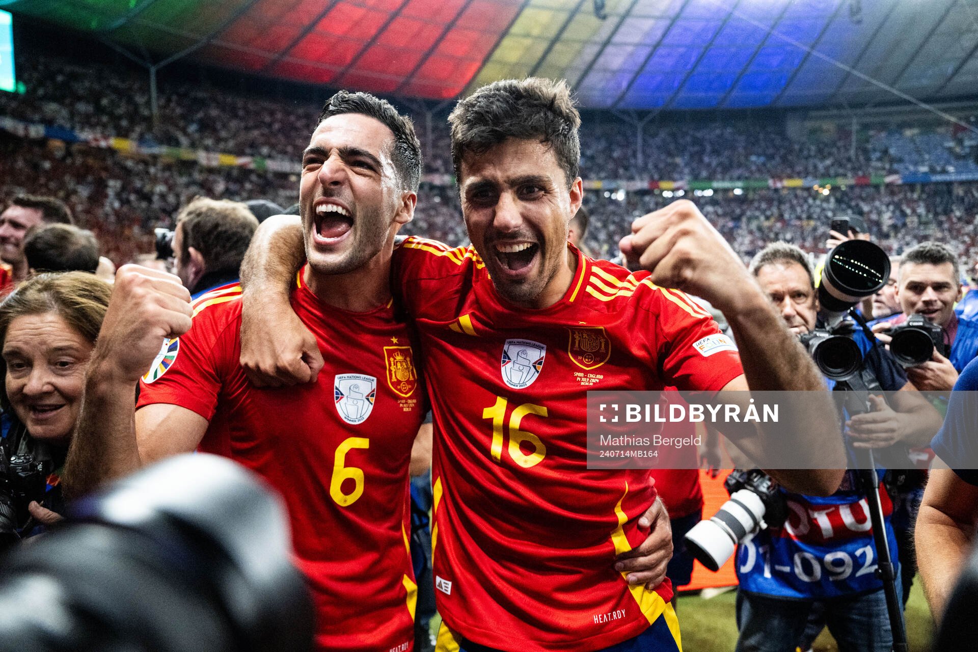 Mikel Merino and Rodrigo Hernandez of Spain celebrate