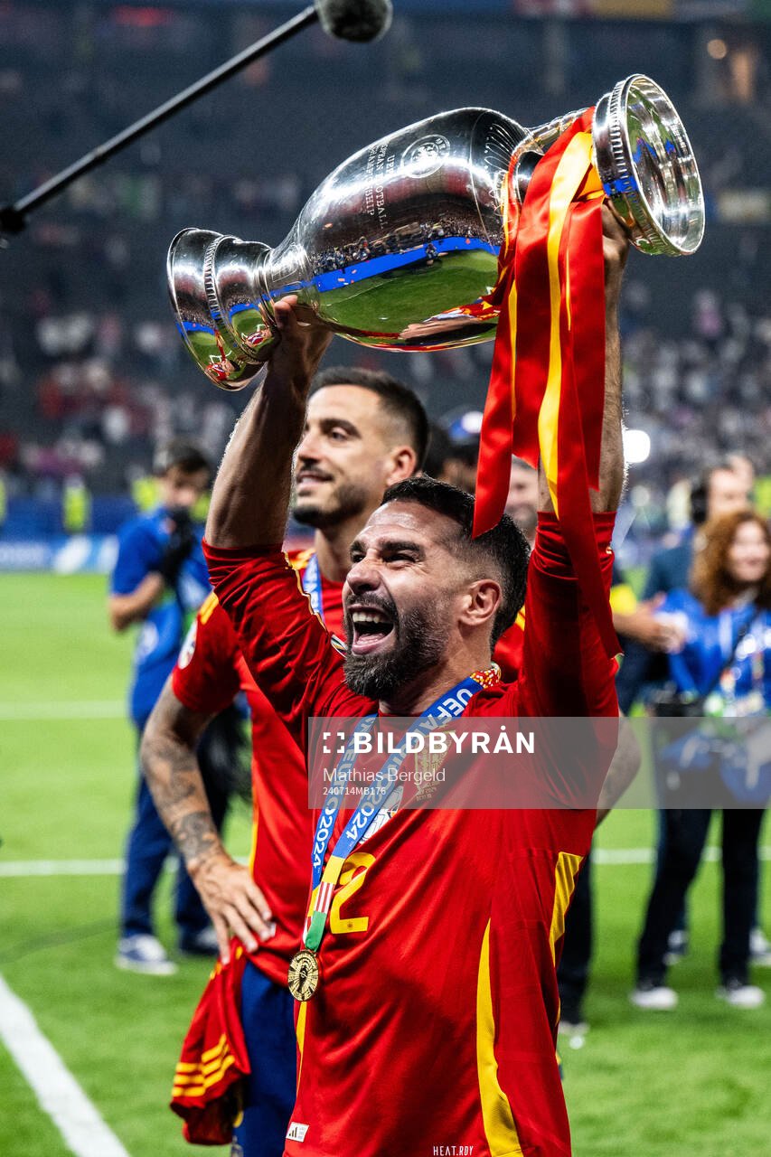 Daniel Carvajal of Spain celebrates with the trophy