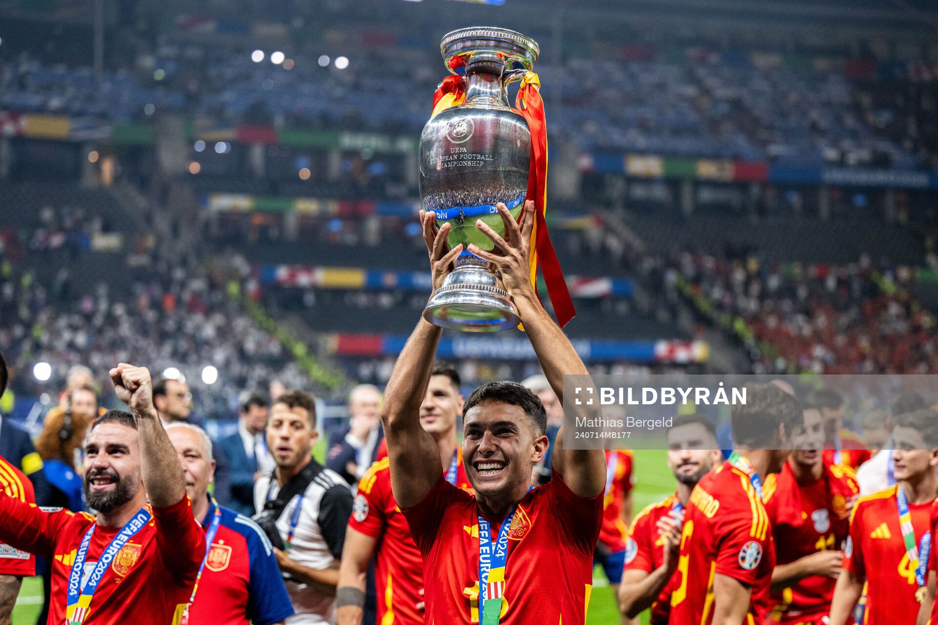 Martin Zubimendi of Spain celebrates with the trophy