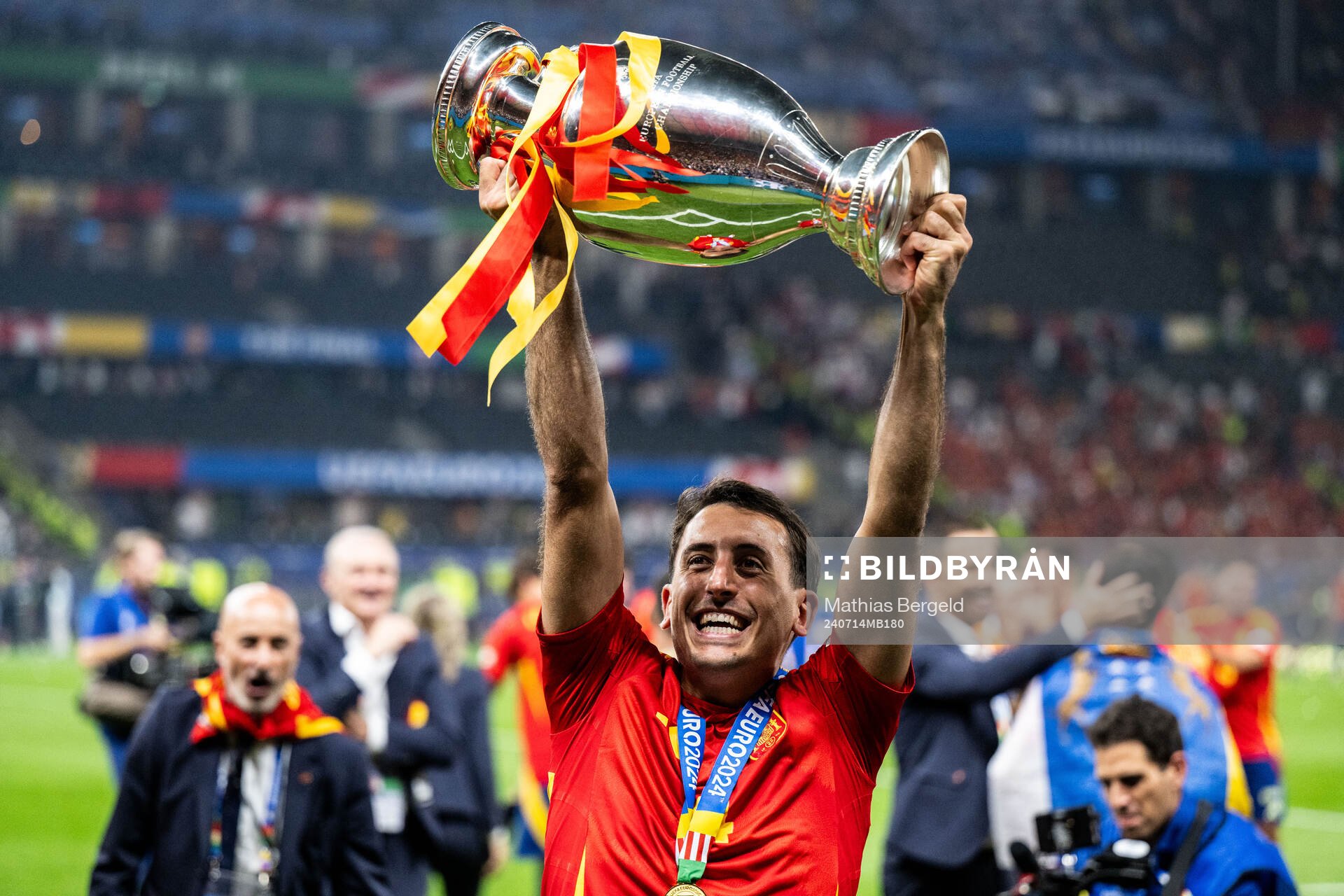 Martin Zubimendi of Spain celebrates with the trophy