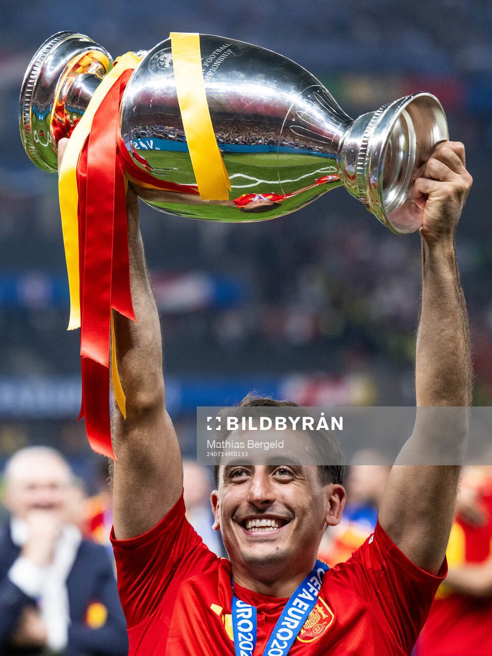 Mikel Oyarzabal of Spain celebrates with the trophy