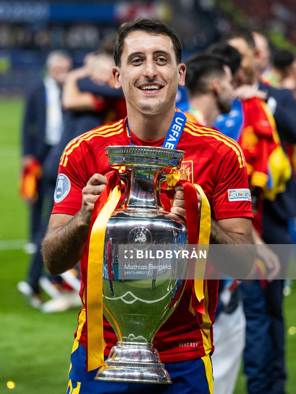 Mikel Oyarzabal of Spain celebrates with the trophy