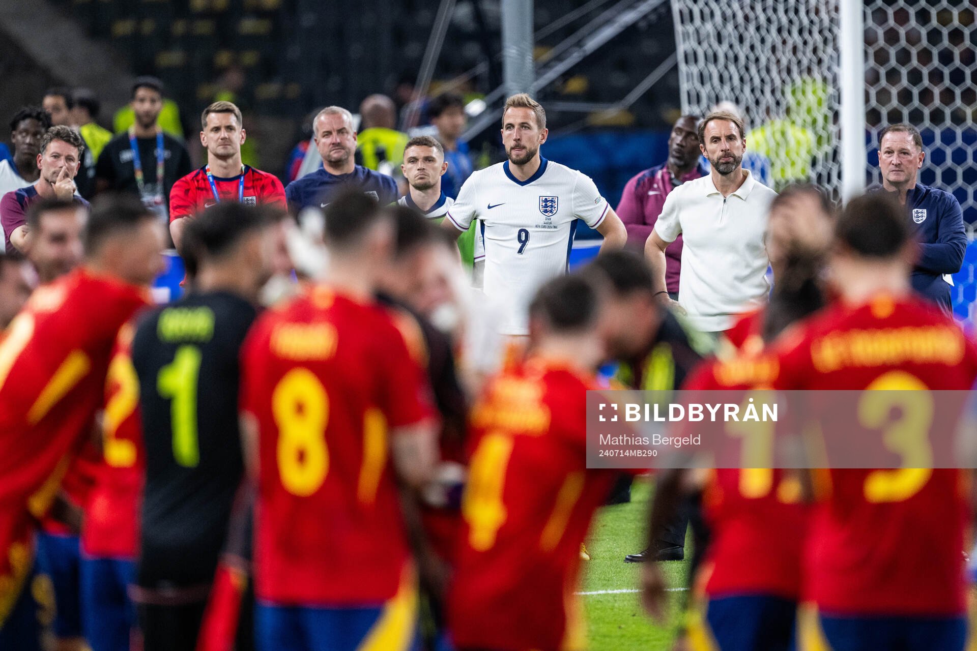 Harry Kane and Head coach Gareth Southgate of England look
