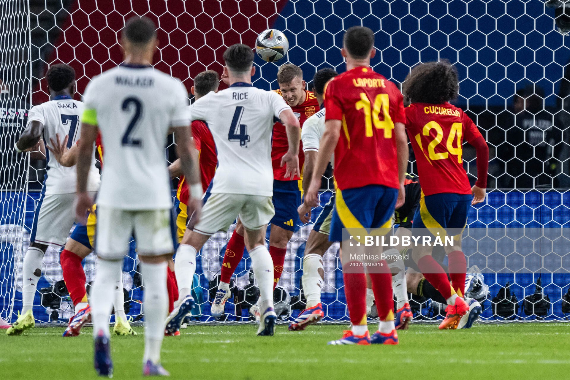Daniel Olmo of Spain clears a ball