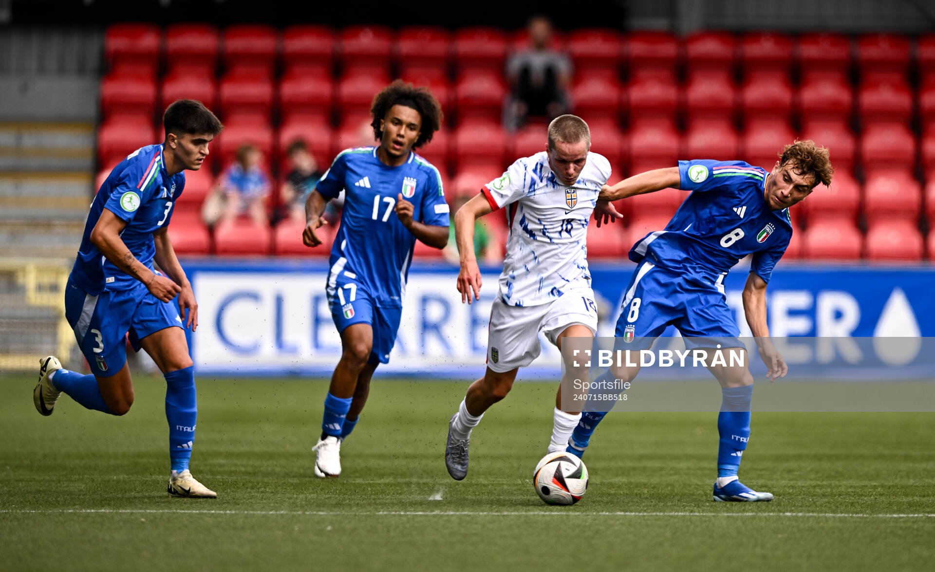 Mats Pedersen of Norway in action against Italy players,
