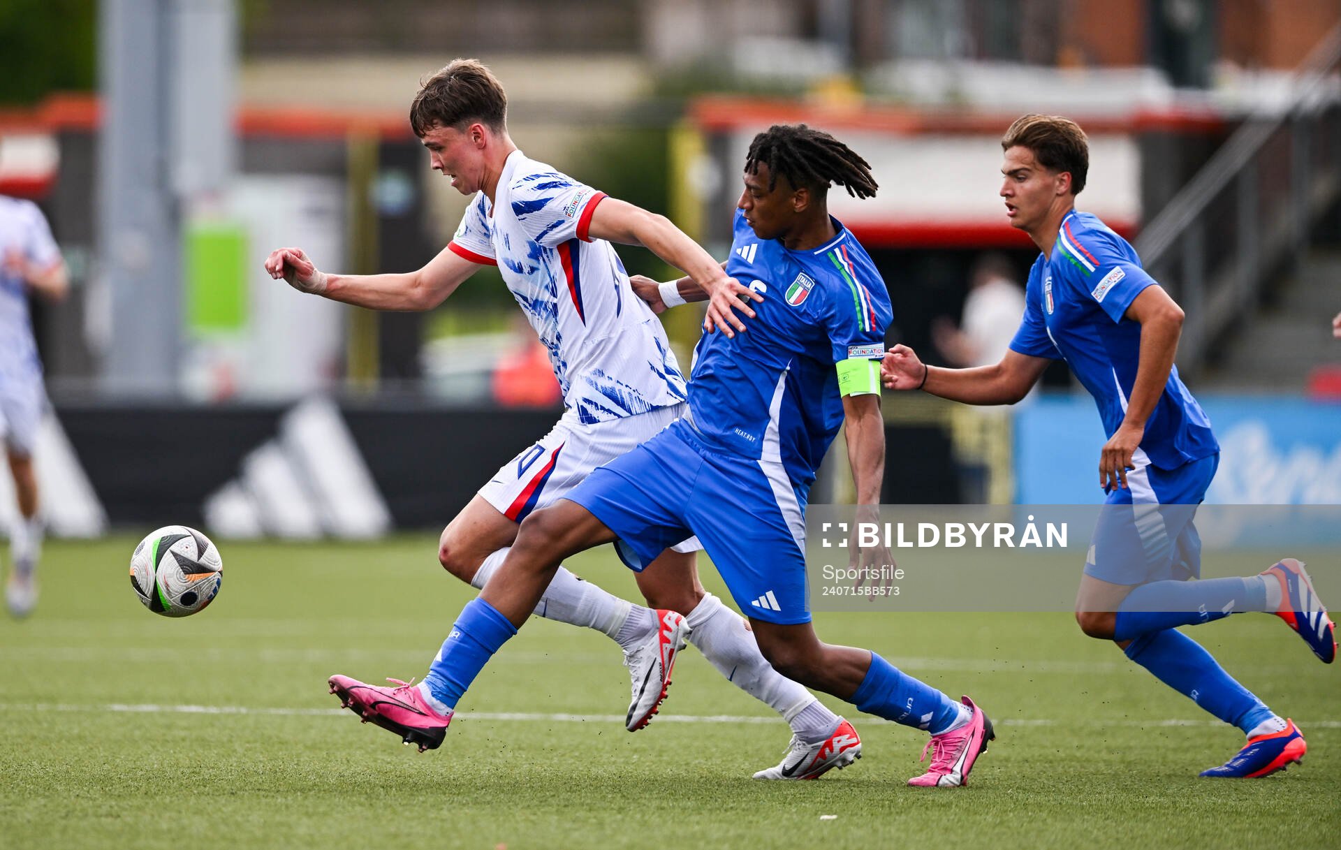 Daniel Braut of Norway in action against Filippo Mane of