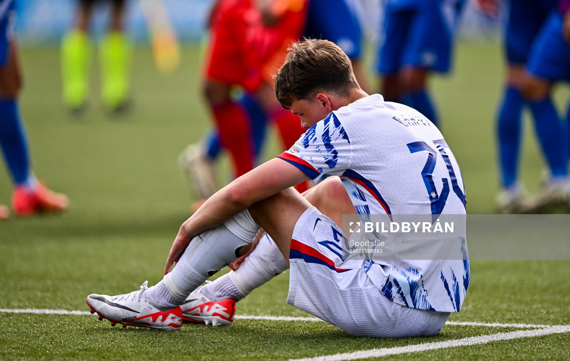 Daniel Braut of Norway dejected at the final whistle of the