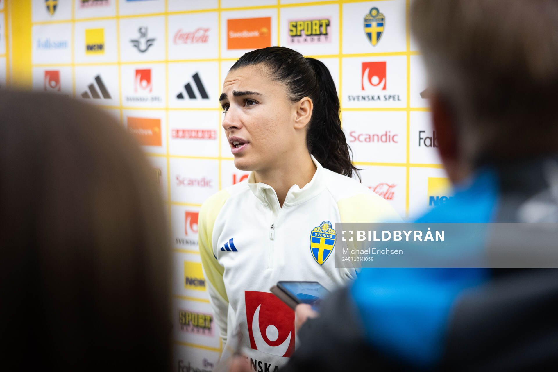 Goalkeeper Zecira Musovic of Sweden in mixed zone