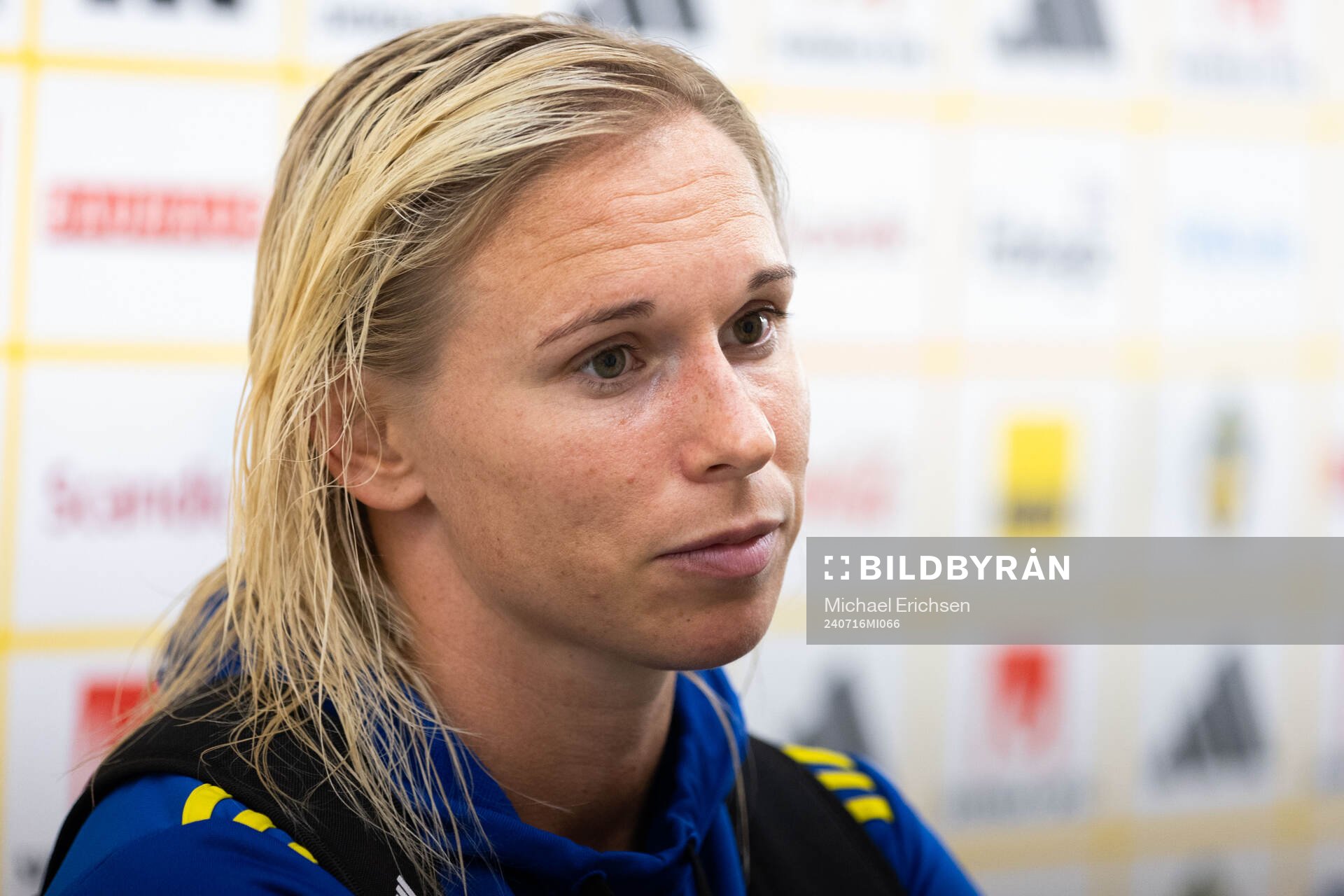 Jonna Andersson of Sweden in mixed zone