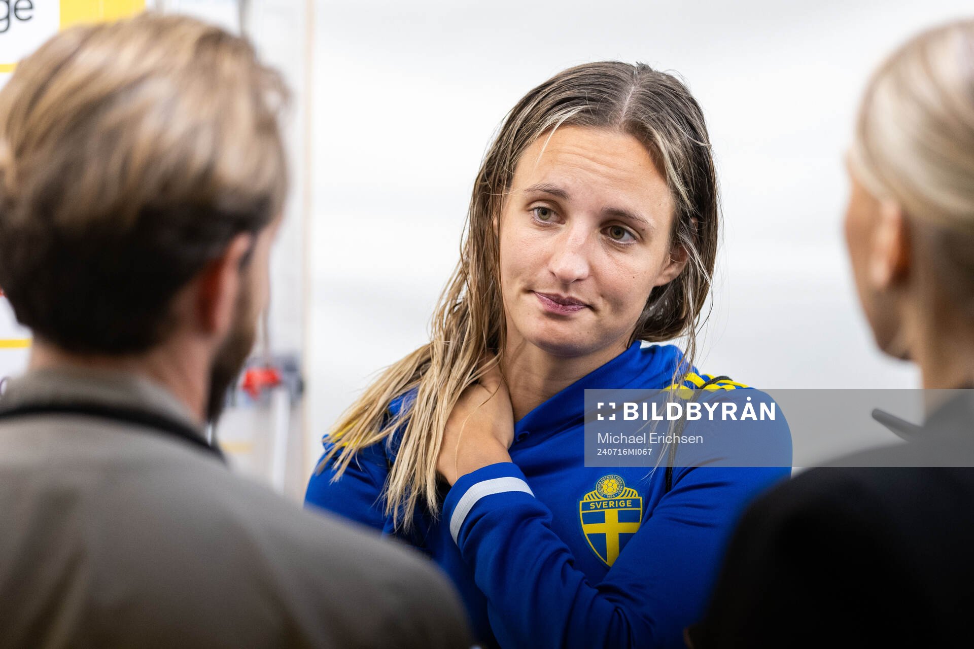 Nathalie Björn of Sweden in mixed zone