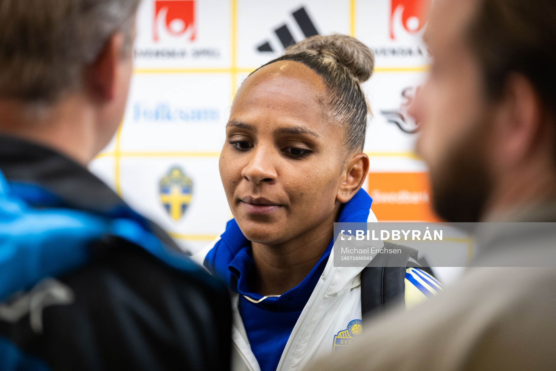Madelen Janogy of Sweden in mixed zone