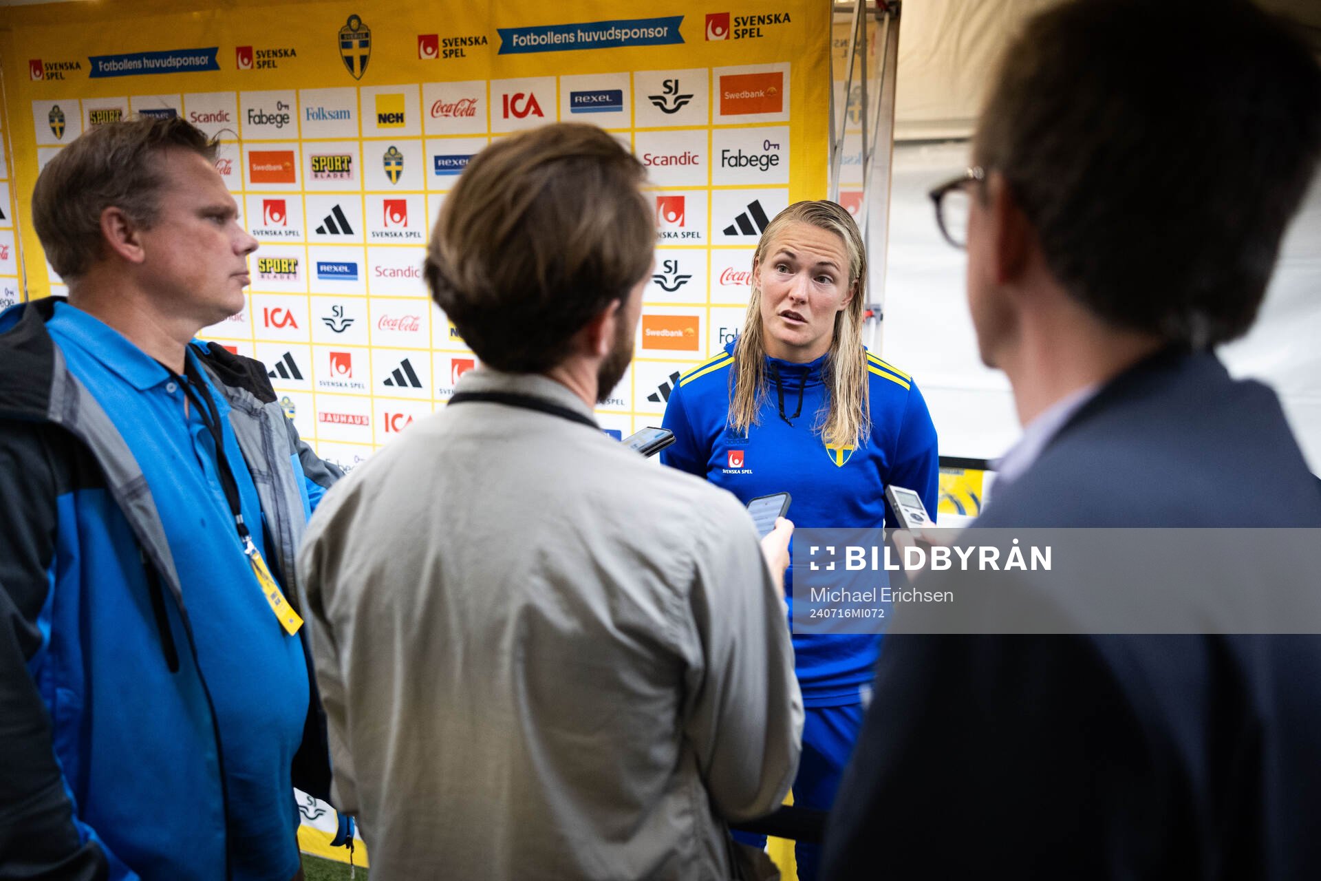 Magdalena Eriksson of Sweden in mixed zone