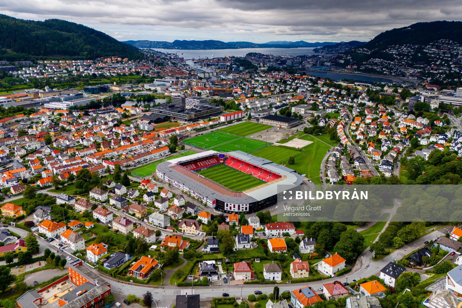 General view of Brann Stadion ahead of the UEFA Women's Euro Qualifier football match between Norway and Netherlands on July 16, 2024 in Bergen.