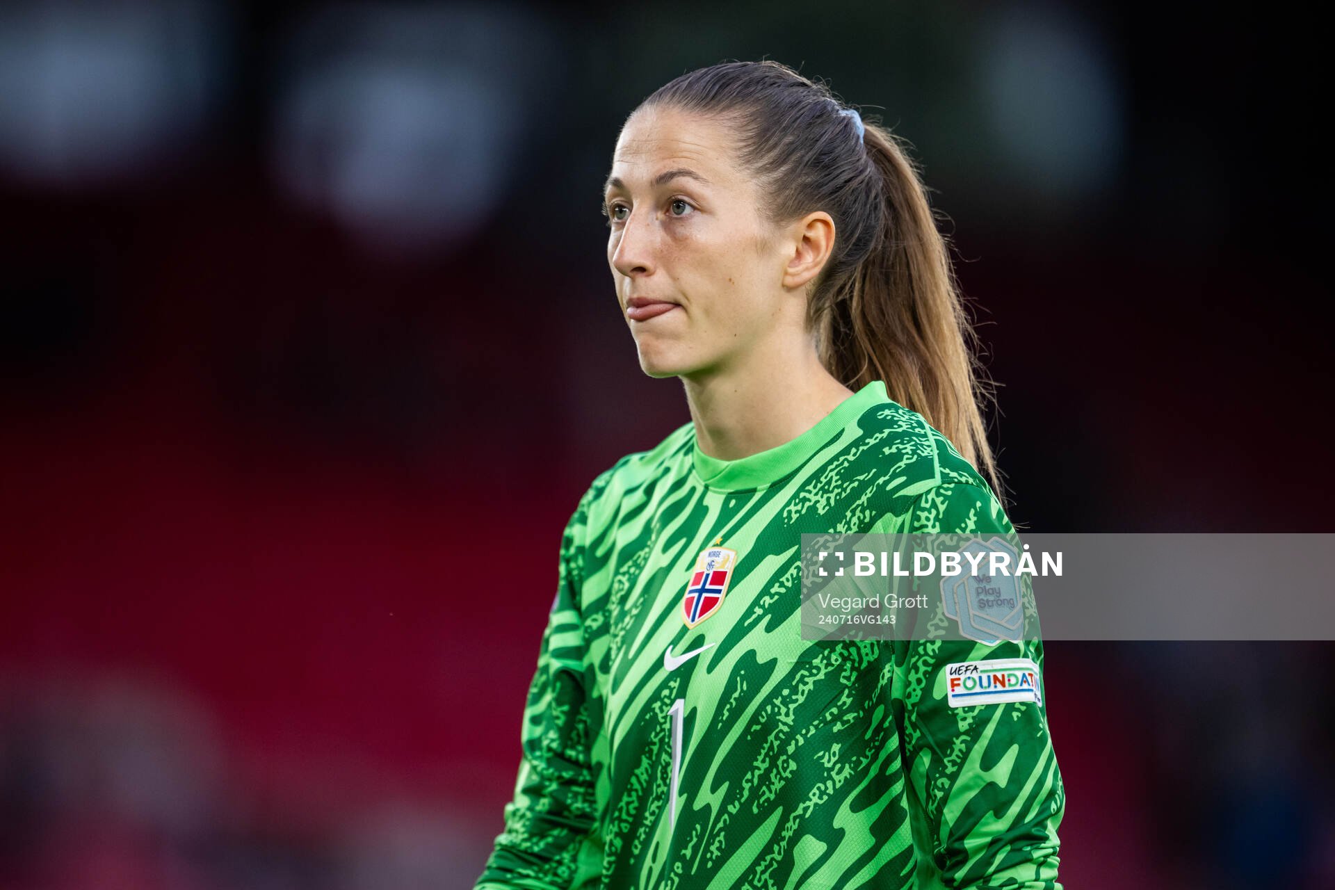 Goalkeeper Cecilie Fiskerstrand of Norway looks dejected