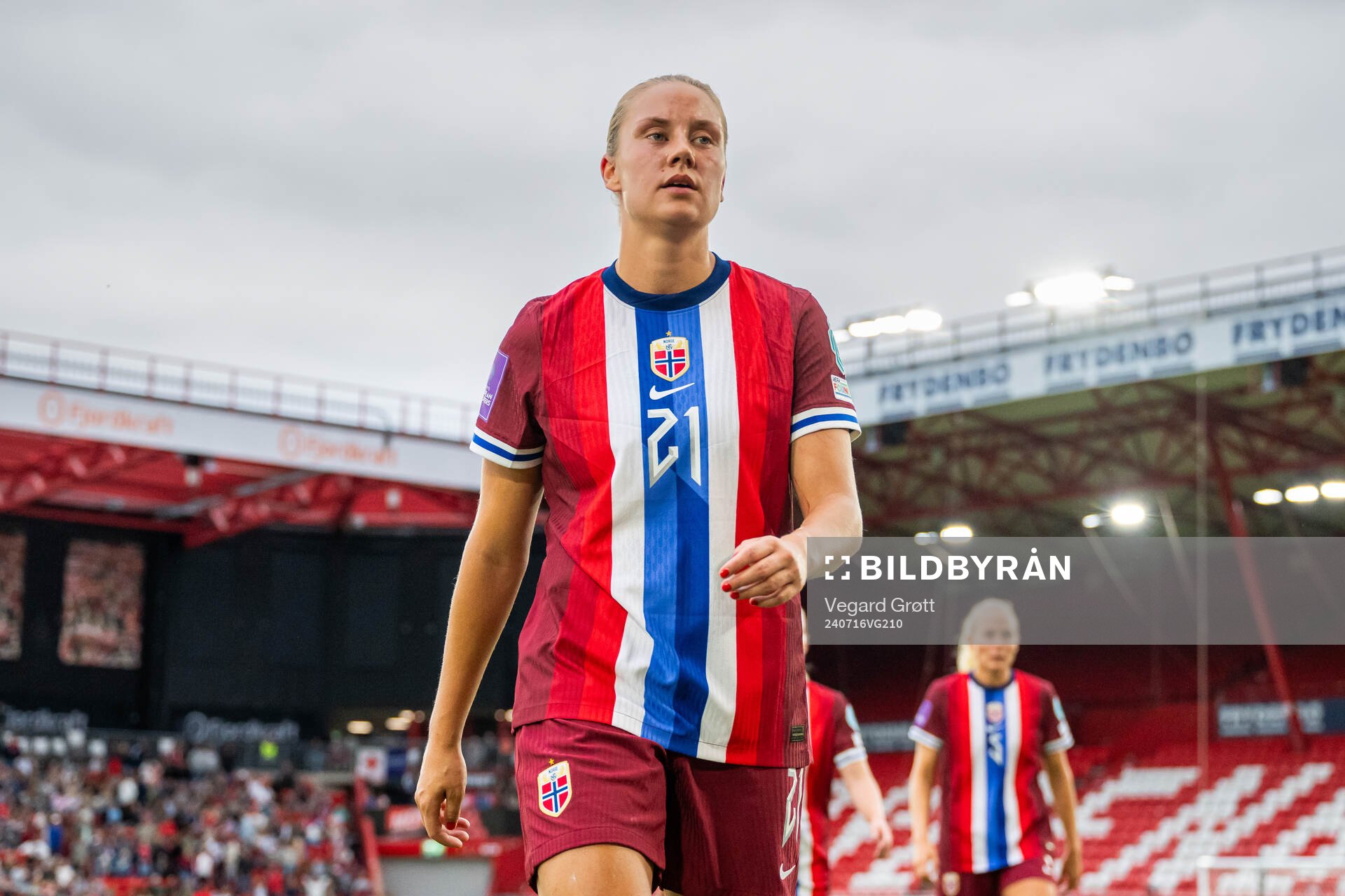Lisa Naalsund of Norway at half-time during the UEFA Women's Euro Qualifier football match between Norway and Netherlands on July 16, 2024 in Bergen.